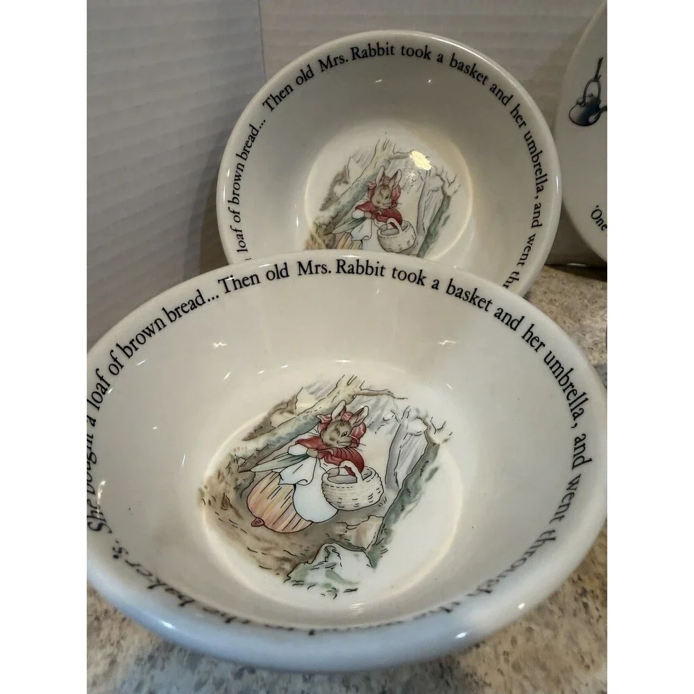Vintage Wedgwood Peter Rabbit Nursery Set 8pc Mugs Plates Bowls England